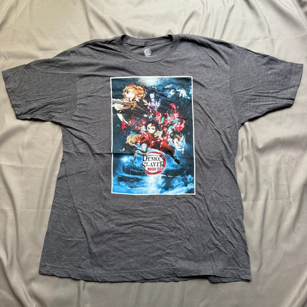 Demon Slayer Movie Shirt XL Gray Mugen Train Anime Tee Rengoku Tanjiro Otaku